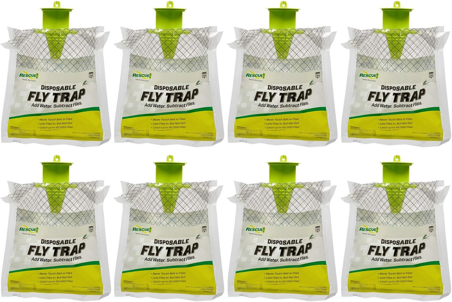 RESCUE! Outdoor Disposable Fly Trap – Hanging Fly Catcher with Attractant Bait, Fly Bag for Patio, Yard, Trash & Farm Areas – Easy-to-Use Outdoor Fly Control - 8 Traps