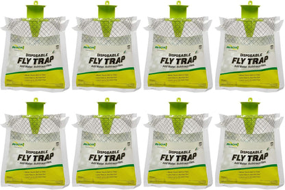RESCUE! Outdoor Disposable Fly Trap – Hanging Fly Catcher with Attractant Bait, Fly Bag for Patio, Yard, Trash & Farm Areas – Easy-to-Use Outdoor Fly Control - 8 Traps