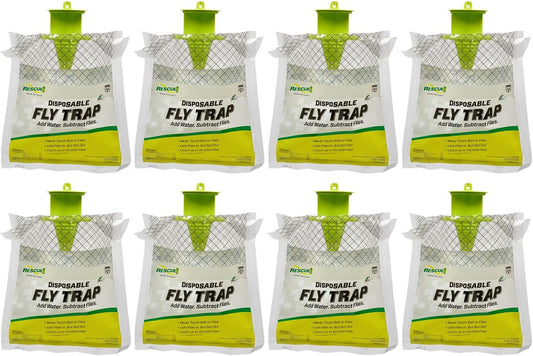 RESCUE! Outdoor Disposable Fly Trap – Hanging Fly Catcher with Attractant Bait, Fly Bag for Patio, Yard, Trash & Farm Areas – Easy-to-Use Outdoor Fly Control - 8 Traps