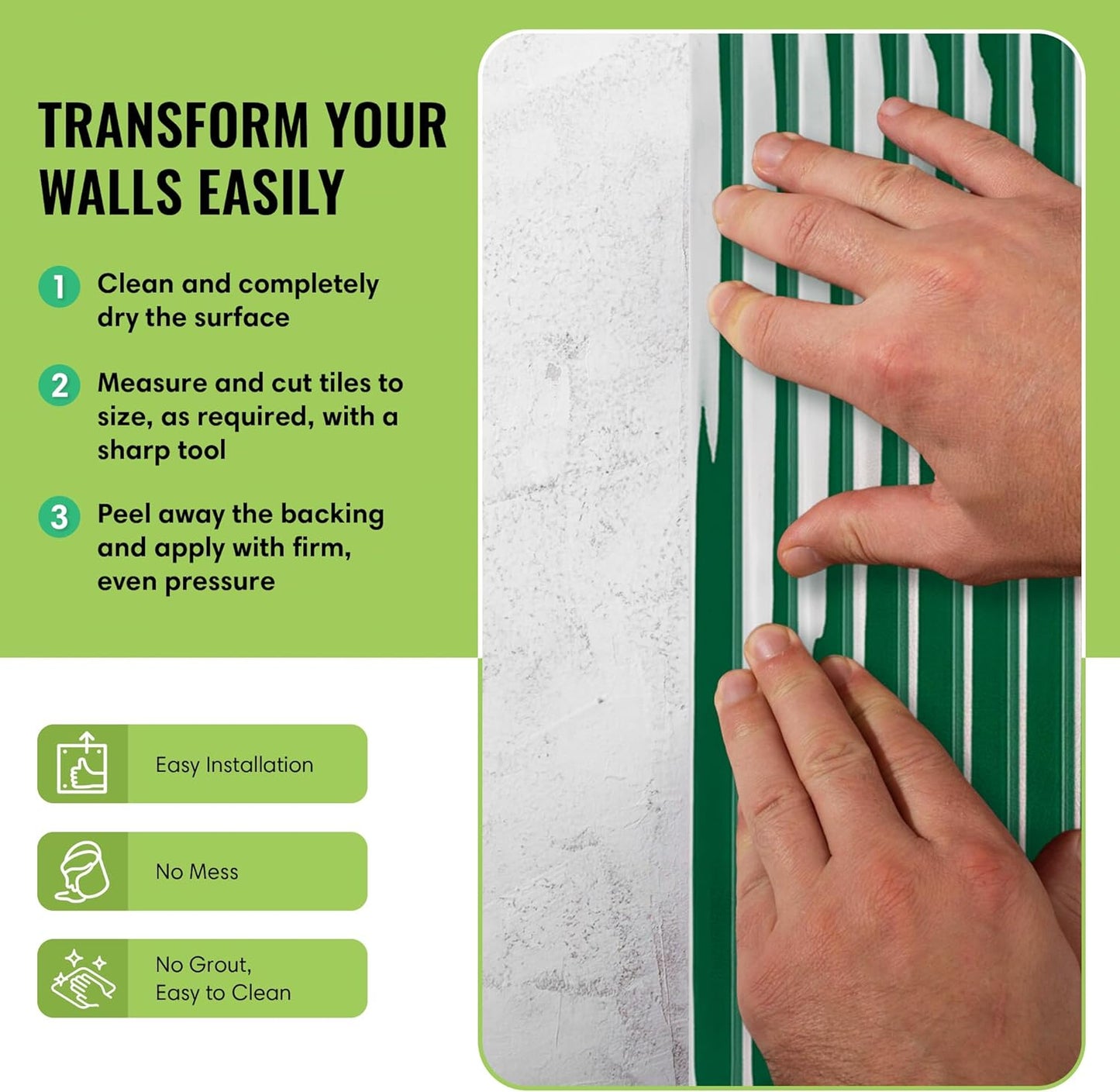 Peel and Stick Subway Backsplash Tiles, 5 Pack, 12 x 12 in, Almond | extra thick 3D wall panels, heat and water resistant wall panels, easy DIY kitchen, bathroom, laundry, fireplace wall décor