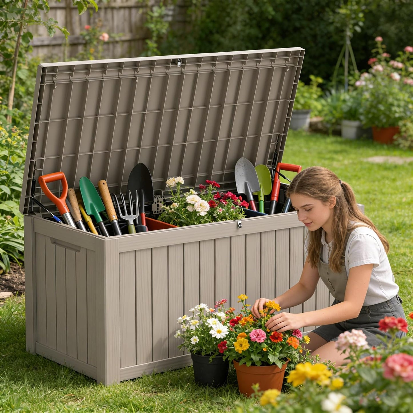 320 Gallon Outdoor Storage Box Resin Deck Box All Weather Waterproof Large Lockable Storage Container Deck Box for Patio Furniture, Garden Tools, Lockable, Black