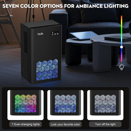 ToLife Dehumidifier for Home 95 OZ Water Tank, 1000 sq.ft Dehumidifiers for Basement Bedroom Bathroom with Auto Shut Off 7 Colors LED Light, Grey