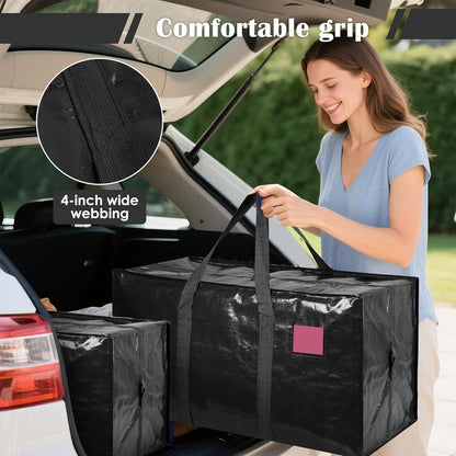 6 Pack Moving Bags Heavy Duty 210GSM with Full-Open Side Zipper, 93L 220lbs Waterproof Foldable Storage Totes for College Dorm Move-In, Moving Boxes Alternative & Home Organization, Blue