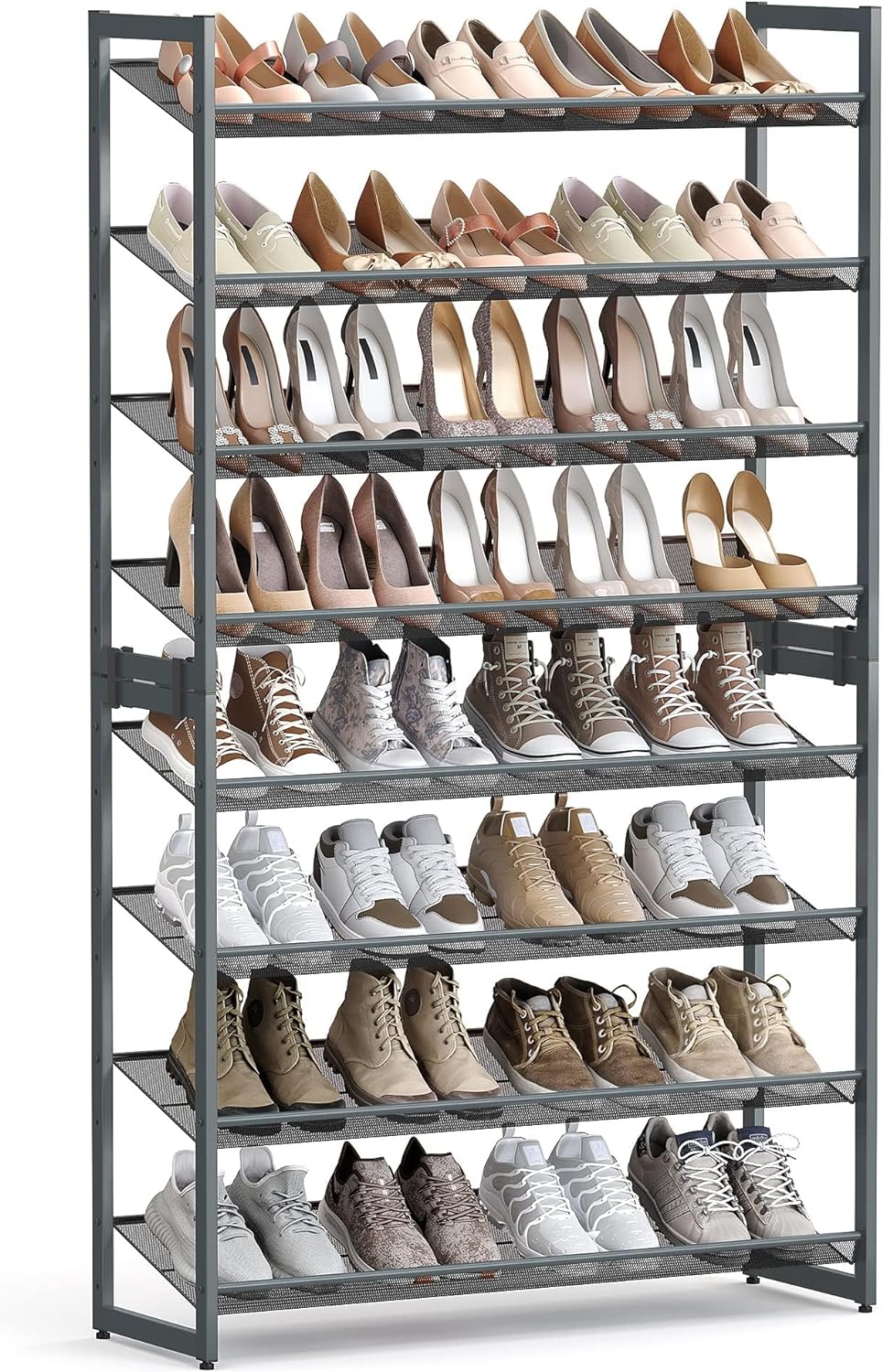 SONGMICS Shoe Rack, 12-Tier Shoe Organizer, Metal Shoe Storage for Garage, Entryway, Set of 2 6-Tier Stackable Shoe Shelf, with Adjustable Flat or Angled Shelves, Holds 48-60 Pairs, Black ULMR12B