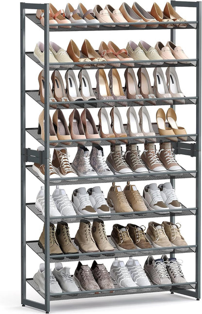 SONGMICS Shoe Rack, 12-Tier Shoe Organizer, Metal Shoe Storage for Garage, Entryway, Set of 2 6-Tier Stackable Shoe Shelf, with Adjustable Flat or Angled Shelves, Holds 48-60 Pairs, Black ULMR12B