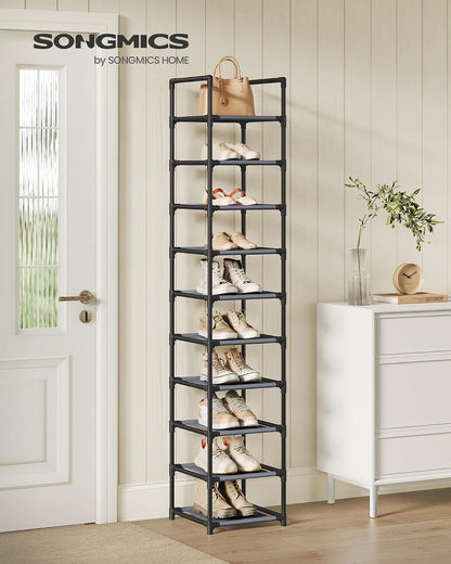 SONGMICS Shoe Rack, 10-Tier Shoe Shelf, Shoe Storage Organizer, 11 x 17.7 x 68 Inches, Metal Frame, Non-Woven Fabric Shelves, for Entryway, Bedroom, Black ULSH010B02