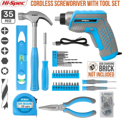 Hi-Spec Tool Kit with 3.6V USB Small Electric Screwdriver Set, Pink Drill Set for Women, Tool Kit for Home