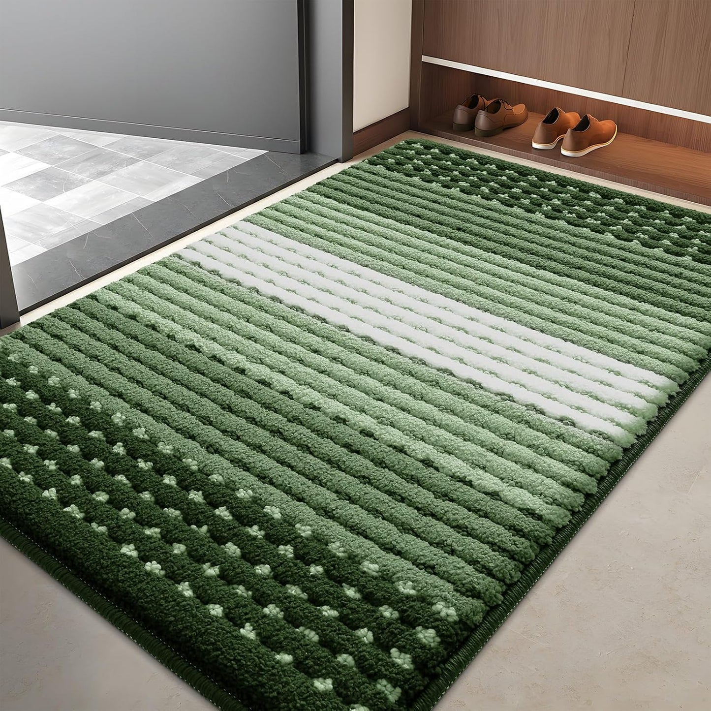 Kitinjoy Indoor Outdoor Door Mat, 32x20 Non-Slip Absorbent Dirt Trapper, Low-Profile Washable Inside Entrance Front Floor Mat, Sturdy Soft Entry Doormats for Entryway, Grey