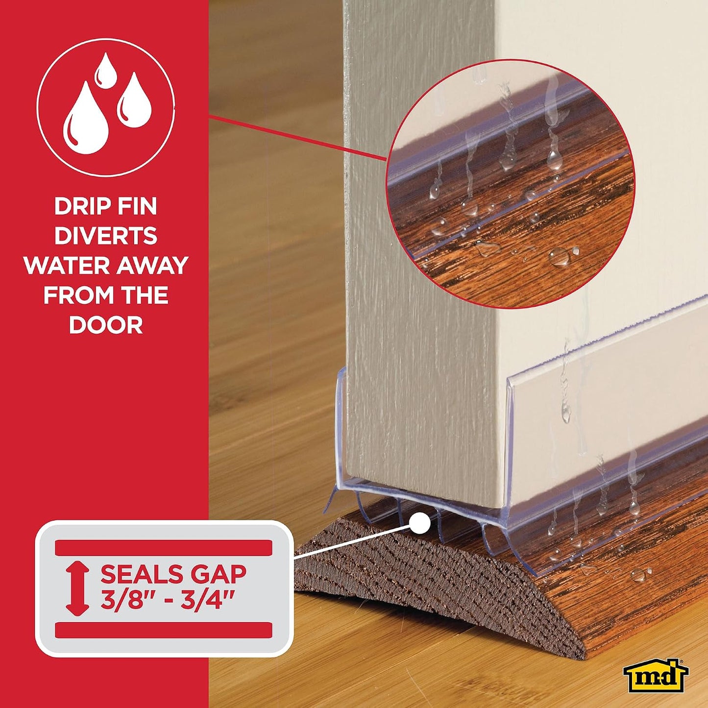 M-D Building Products Vinyl Cinch U-Shape Door Bottom Seal, Slide-On Weatherstripping Draft Stopper, Easy to Install, Fits 36” x 1-3/4” Doors, Fills 3/8”- 3/4” Gaps, 43337, Brown
