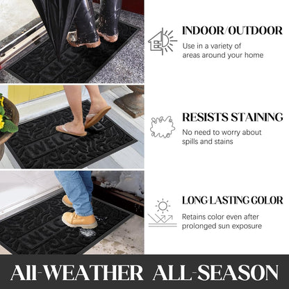 Yimobra Welcome Mat Outdoor 29.5x17, Waterproof Non-Slip Outdoor Mats for Front Door Outside Entrance, Low-Profile Entryway Mat Indoor for Garage Patio, Black