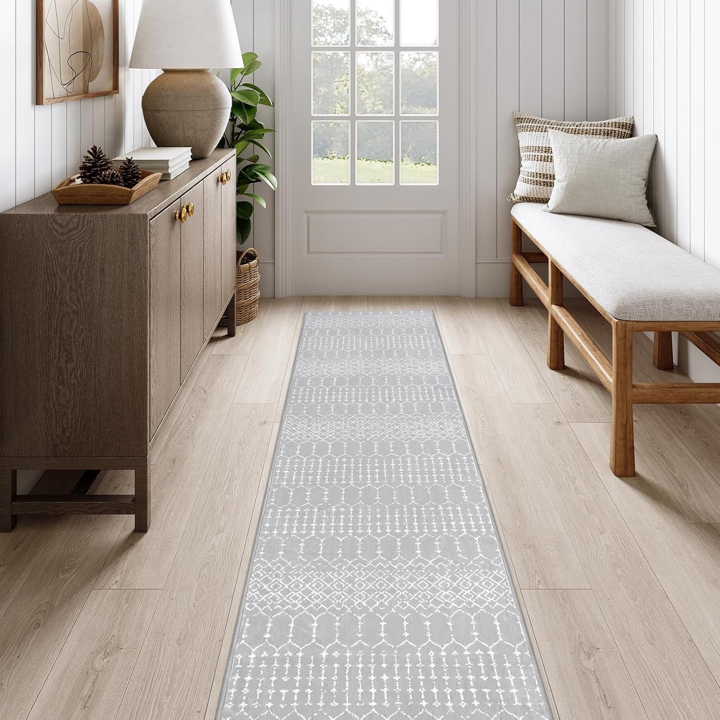 Lahome Moroccan Entry Rug 2x3, Non-Slip Washable Front Indoor Door Mat Rubber Backing Low-Profile Door Rugs, Small Geometric Print Distressed for Entryway Bathroom Kitchen, Black Hana