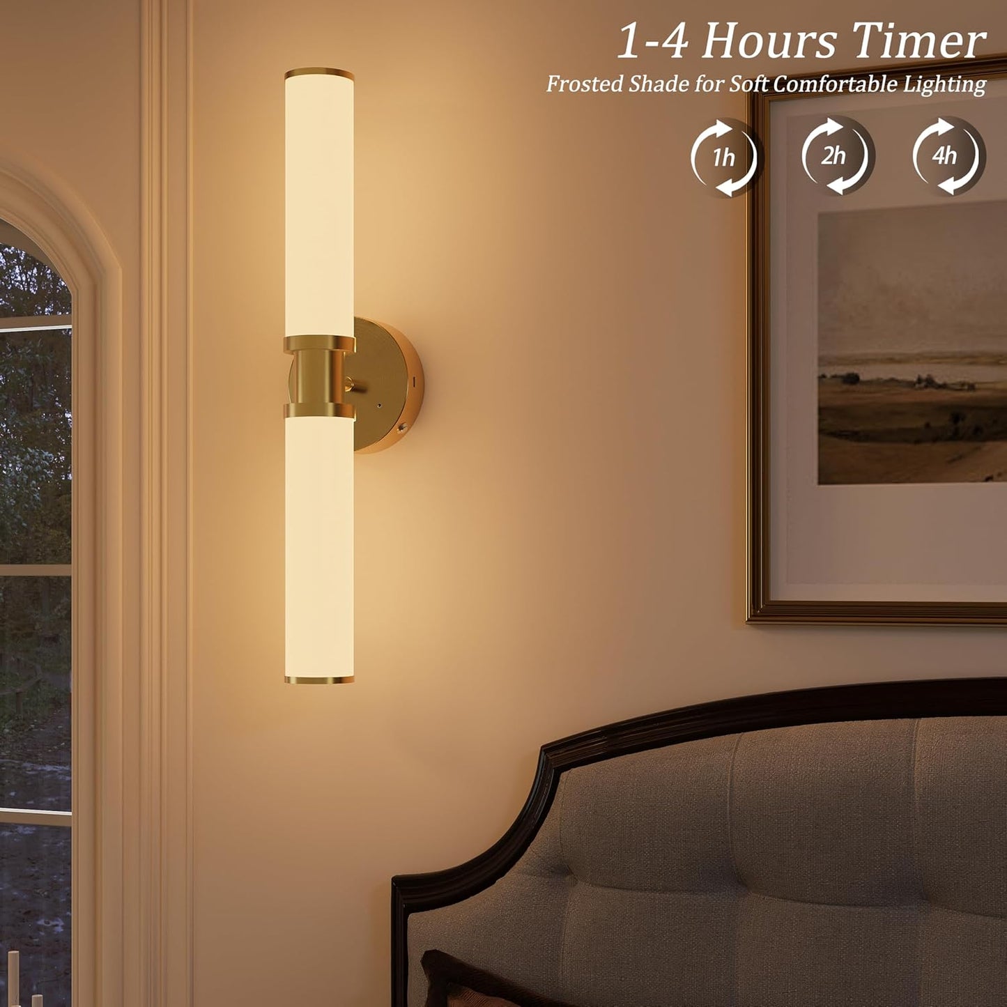 Wireless Wall Sconces with Remote Control, Battery Operated Wall Sconce Set of 2 with Timer, Gold Rechargeable Dimmable Glass Wall Lights for Living Room Bedroom Hallway Entryway 3000K, 20.5 Inch