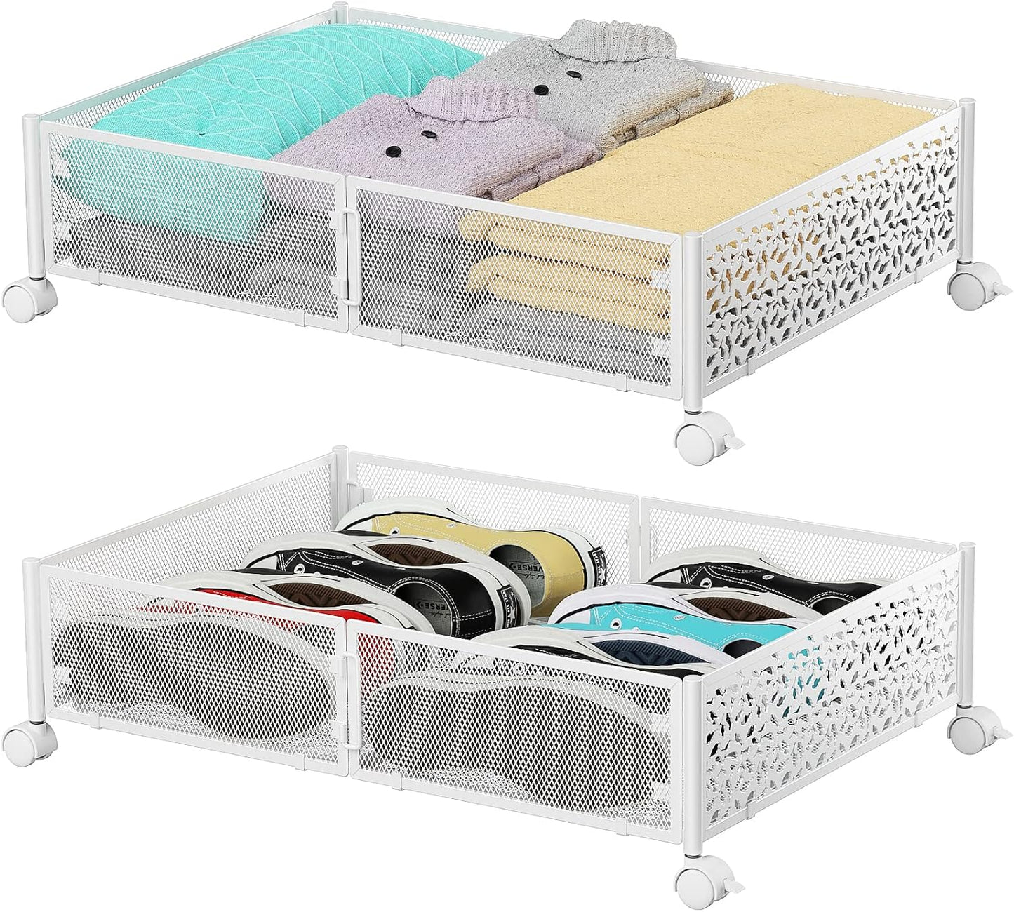 Under Bed Storage, Under the Bed Storage Containers with Wheels, Under Bed Shoe Storage Organizer Drawer for Bedroom Clothes Shoes Blankets -2Pack