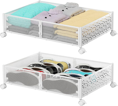 Under Bed Storage, Under the Bed Storage Containers with Wheels, Under Bed Shoe Storage Organizer Drawer for Bedroom Clothes Shoes Blankets -2Pack