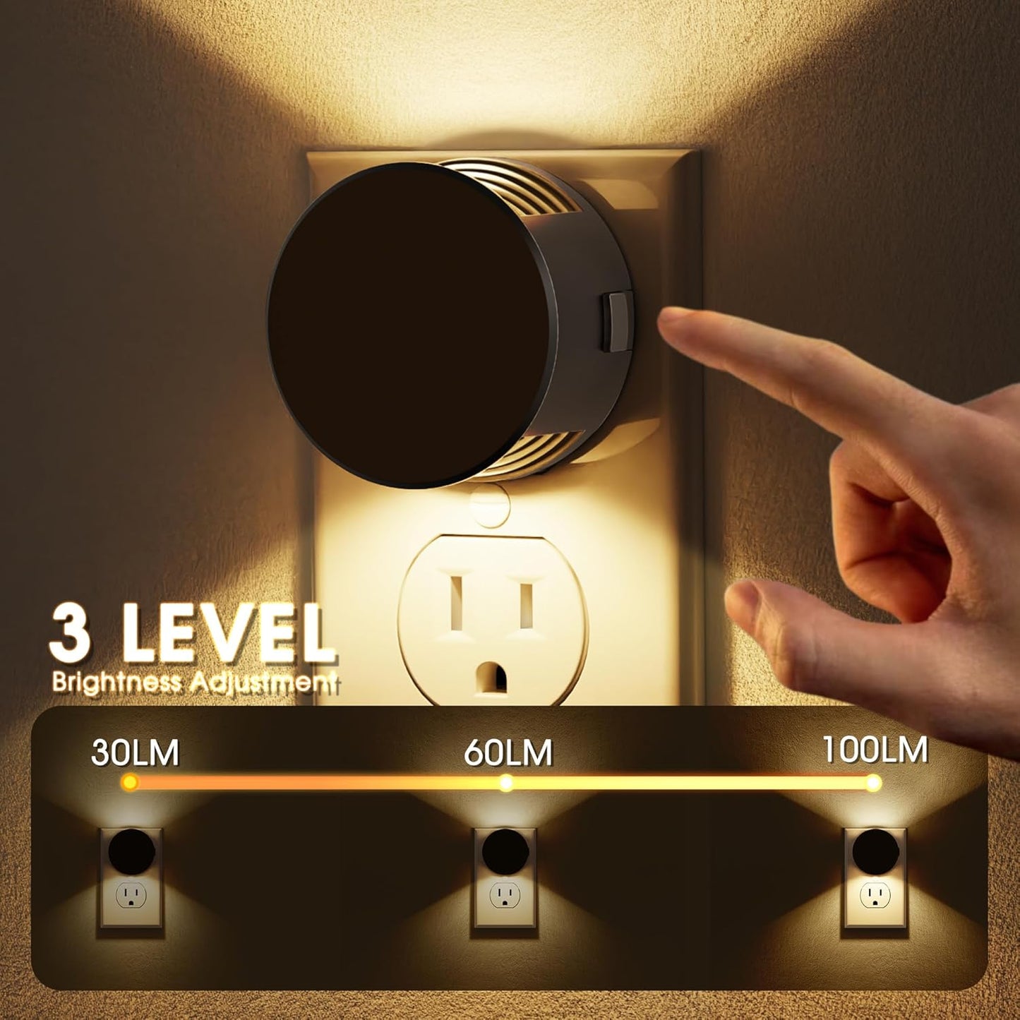 Briignite Night Lights Plug into Wall [2 Pack], White Night Light Dusk to Dawn Sensor Nightlight, Brightness Adjustable 3000K Soft White, Plug in Night Light for Bedroom, Hallway, Stairs, Kitchen