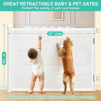 71 inch Retractable Baby Gates, EZIGO Extra Wide Baby Gate for Large Opening Extra Long Mesh Gate for Kids or Pet Dog Gate Child Safety Gate for Stairs Hallways Doorway Indoor Outdoor, Gray