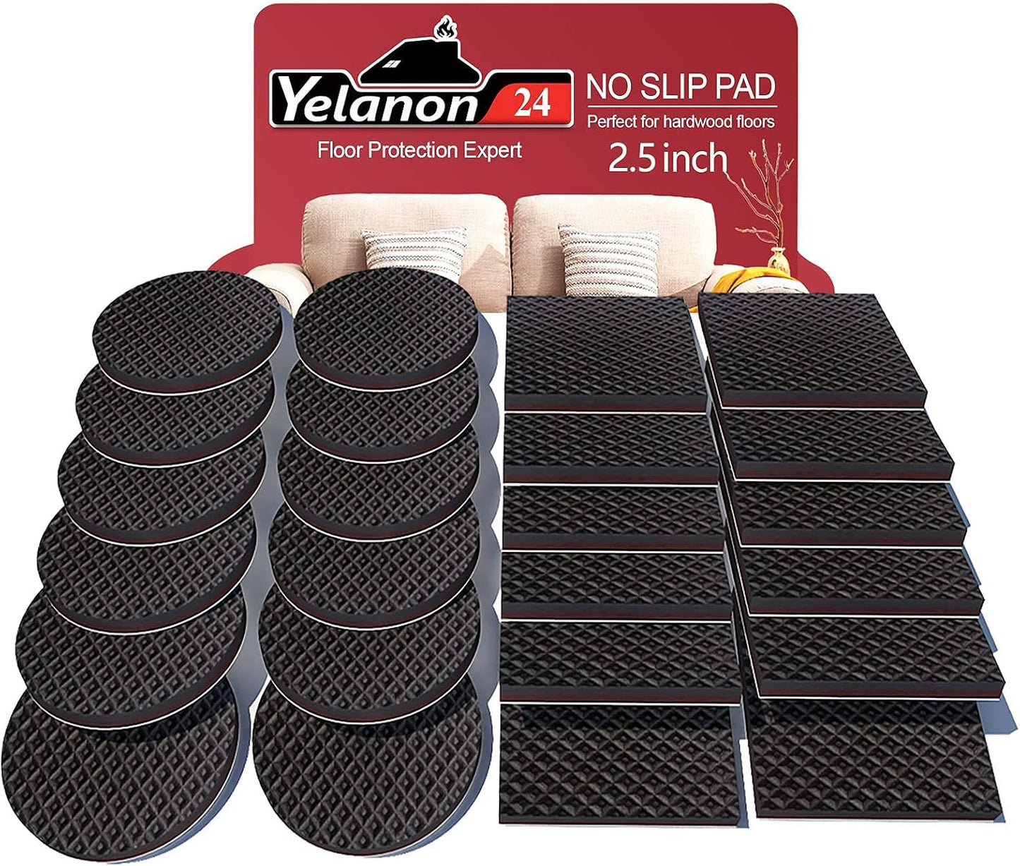 Yelanon Non Slip Furniture Pads -12pcs 4" Furniture Grippers Hardwood Floors, Non Skid for Furniture Legs,Self Adhesive Rubber Feet, Anti Slide Furniture Floors Protectors for Keep Couch Stoppers