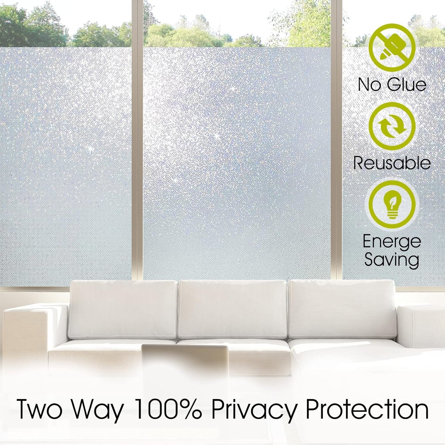 KESPEN Window Privacy Film Frosted Glass Heat Control UV Blocking Privacy Window Film for Glass Windows Static Cling Non-Adhesive Door Coverings Decals for Bathroom Home Office,17.5 Inch X 6.5 Feet
