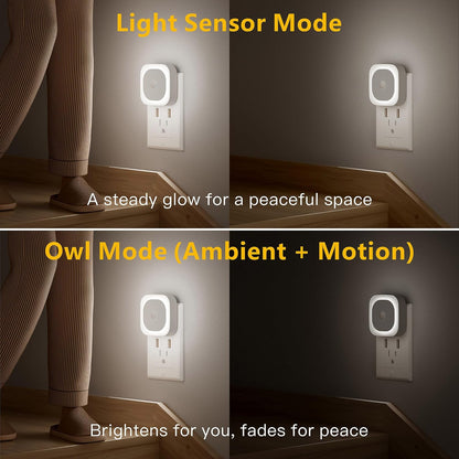 YUNLEX 2 Pack Plug in Red Sleep Night Light with Motion Sensor & Dusk to Dawn Sensor, Soft Glow, 0% Blue Light, Dimmable, Auto On/Off, LED Lights for Bedroom, Kids, Bathroom, Hallway, as Mother Gifts