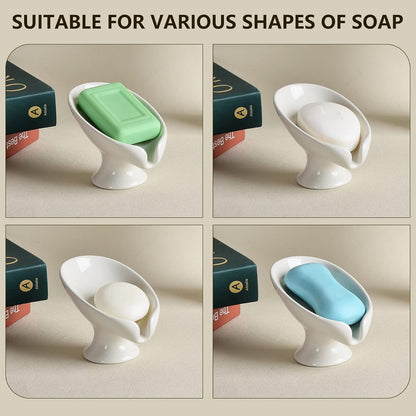 Small Soap Dish, Self Draining Bar Soap Holder for Bathroom Sink, Leaf Shaped Drainage Ceramic with Marble-Pattern Finish, Decorative Soap Dish, No Suction Cup, ANTIS'S HOME