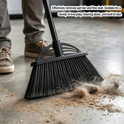 Heavy Duty Broom - 55 Inch Adjustable Long Handle Broom with EVA Soft Grip (Black)