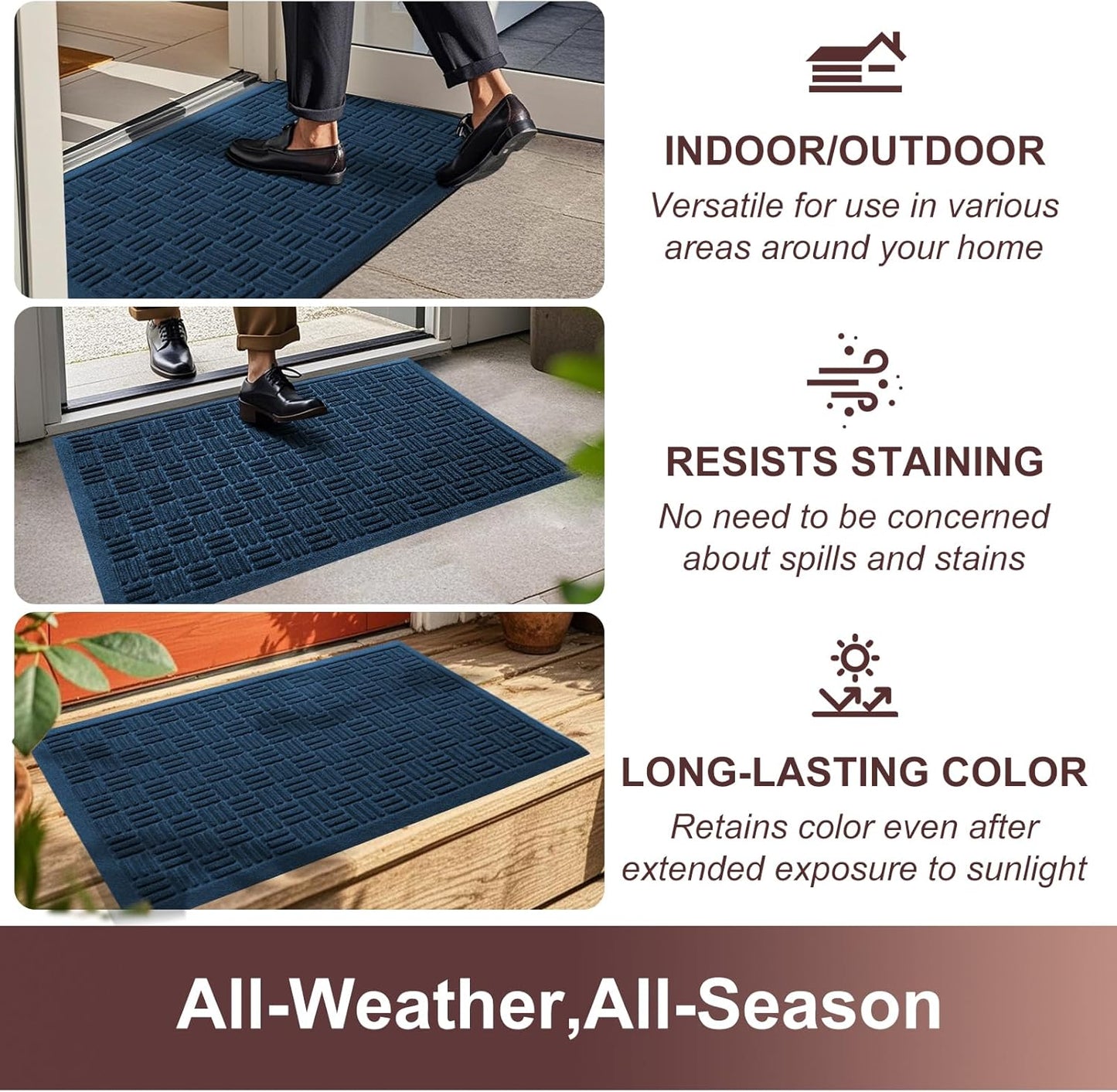 Mibao Front Door Mat, Heavy Duty Durable Welcome Mat for Outdoor Indoor, Dirt Trapper Waterproof Super Absorbent Door Mat for Entryway Outside Patio Porch, 29.5" x 17", Grey