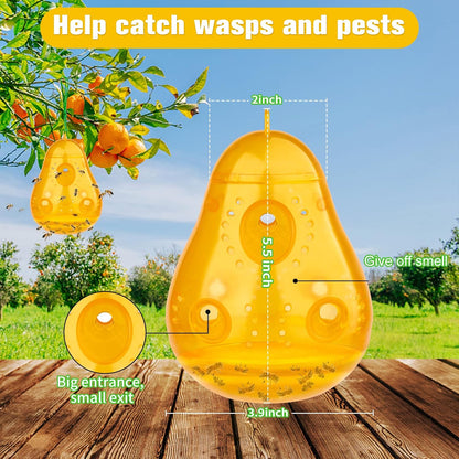 JNKNT Wasp Trap Bee Catcher, Outdoor Hanging Wasp Trap, Reusable Hornet & Yellow Jacket Trap, 2 Pack (Pear Shape - Orange)