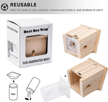 Carpenter Bee Trap for Outside - Pentroof Style Nature Hanging Wood Carpenter Bee Traps Outdoor - Best Bee Trap - Insect Traps with Removable Vault