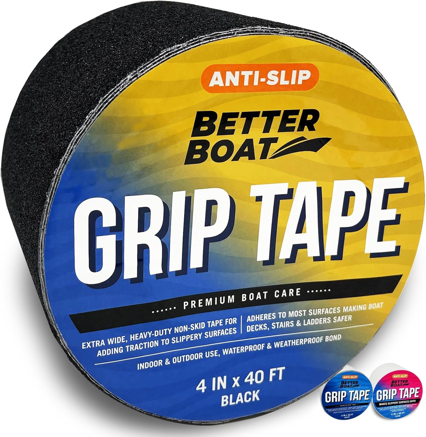 Better Boat Anti Slip Tape for Outdoor Stair Treads, Non-Skid Grip for Stairs and Steps, 4" x 40ft Roll, Clear Waterproof Traction, Weather-Resistant Friction Floor Tread for Dogs and Steps