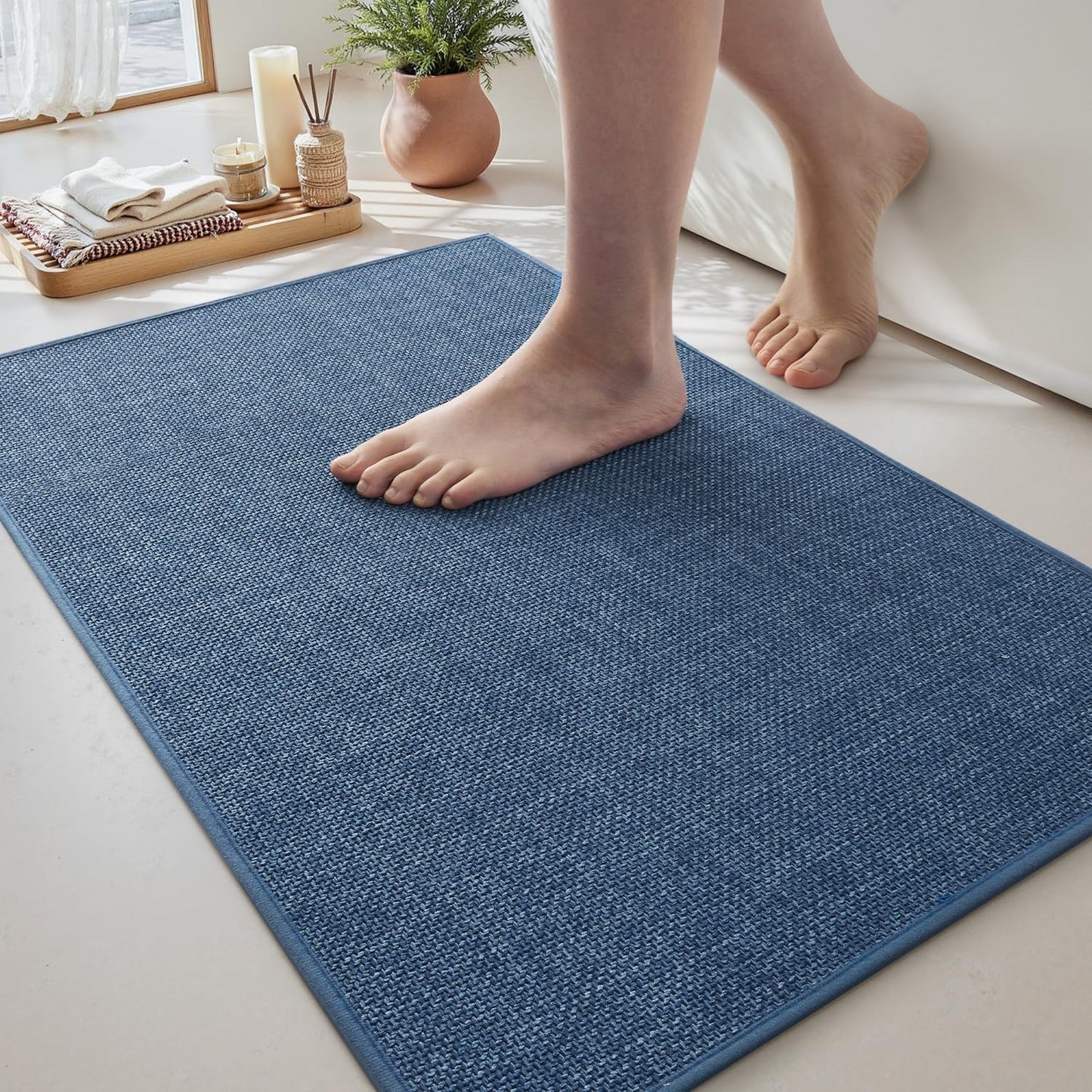 MontVoo Bath Mat Rug-Ultra Thin Non Slip Bath Mats for Bathroom Mat Quick Dry, Rubber Backing Washable Bathroom Rugs Fit Under Door, Absorbent Bath Rugs for Floor,17"x24",Khaki