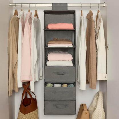 Amazon Basics 6-Tier Hanging Closet Shelf Organizer with Pockets, Clothes Storage for Sweaters and Clothing, 12" W x 9" L x 8.5" H, Grey | Organizer