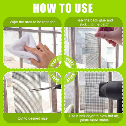 CroBlissful 6pcs Extra Wide 12" x 12" Window Screen Patches Repair Kit Black Screen Tape Mesh Replacement Door Strong Adhesive Fiberglass Repair for Window Door Holes Tent Nets