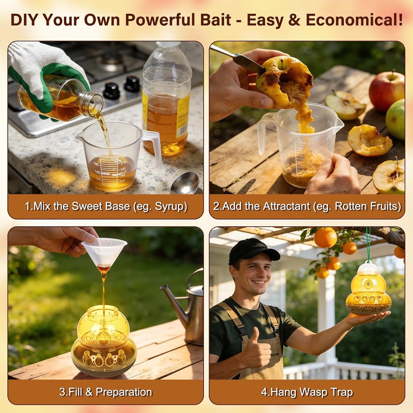 2 Pack Reusable Wasp Traps Outdoor Hanging with Baits | Bee Traps for Outside with Bait Attractant Refills Yellow Jacket Trap Carpenter Hornet Trap Wasp Catcher for Outdoor