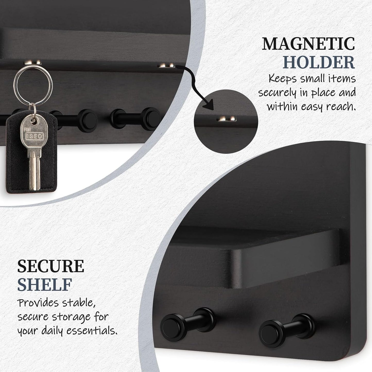 Nekon Key Holder for Wall with Shelf, Pine Wooden Key Hanger Wall Mounted, Farmhouse Wall Organizer for Home Entryway & Apartment (Standard, Wood)