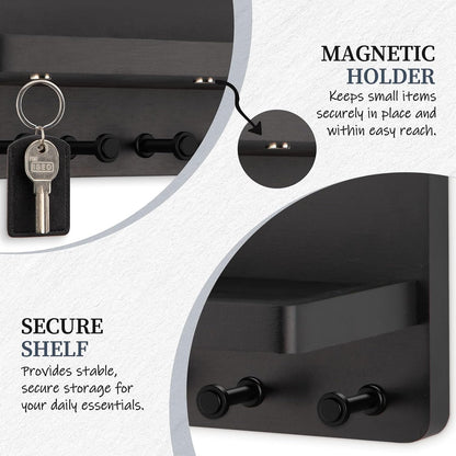 Nekon Key Holder for Wall with Shelf, Pine Wooden Key Hanger Wall Mounted, Farmhouse Wall Organizer for Home Entryway & Apartment (Standard, Wood)
