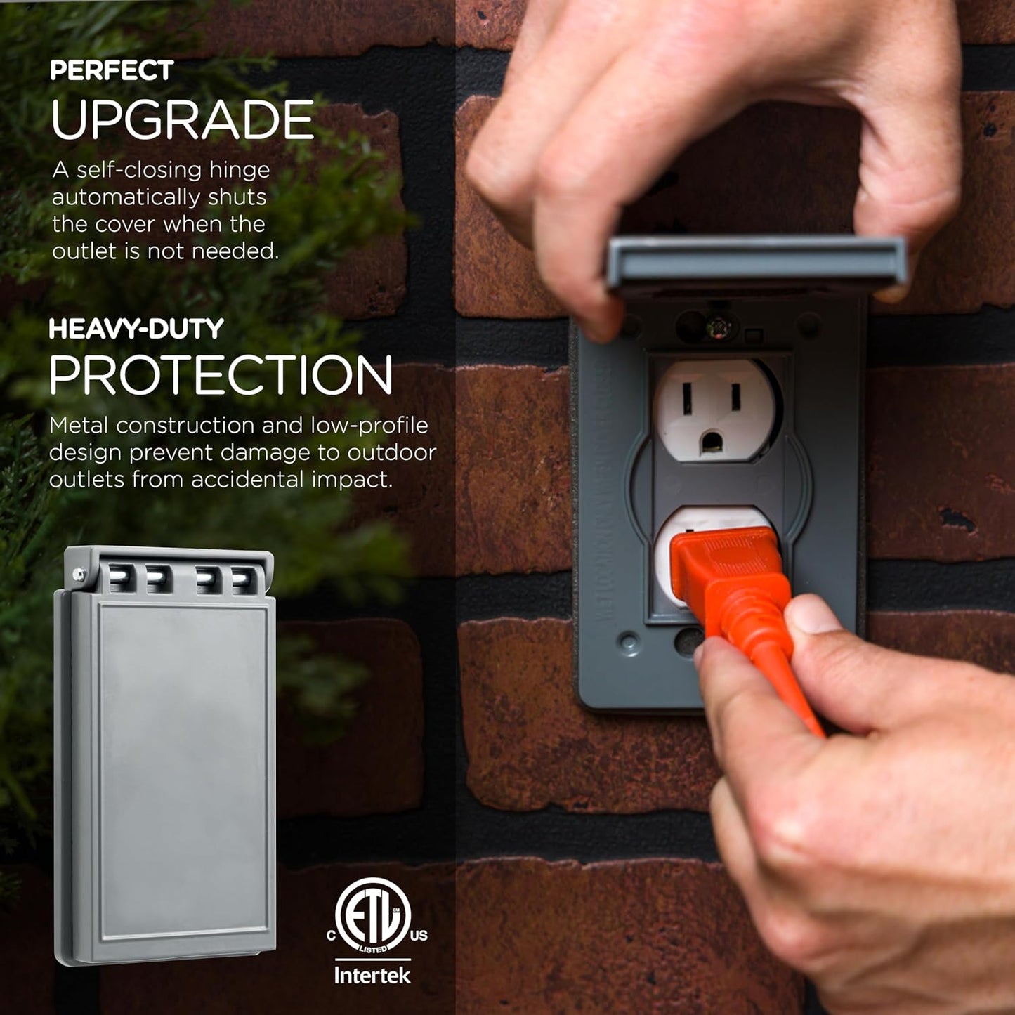 UltraPro Metal Outdoor Electrical Outlet Cover, Heavy Duty Single Gang 𝗢utdoor Outlet Cover Weatherproof Enclosure, Rated for Wet Locations, 𝙾utdoor Electrical Waterproof Plug Covers, Gray, 82809-T1