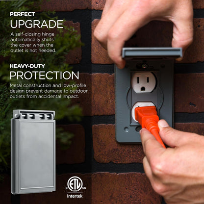 UltraPro Metal Outdoor Electrical Outlet Cover, Heavy Duty Single Gang 𝗢utdoor Outlet Cover Weatherproof Enclosure, Rated for Wet Locations, 𝙾utdoor Electrical Waterproof Plug Covers, Gray, 82809-T1