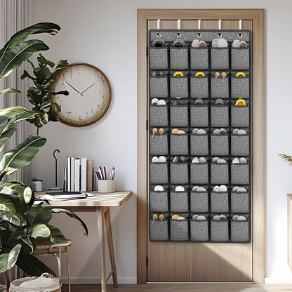 homyfort Over the Door Shoe Organizer, Hanging Shoe Rack Storage Holder with 24 Large Pockets for Closet Door, Men Women Kids Shoes, Cruise (Black)