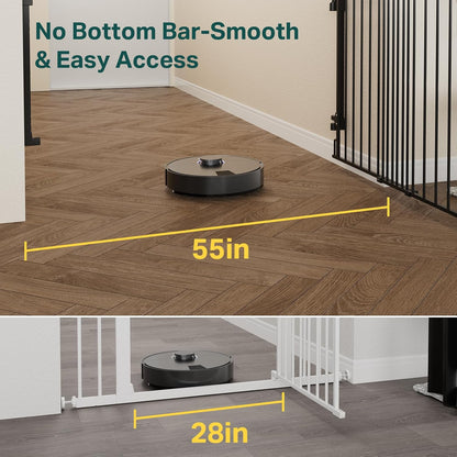 Cumbor 29.2–43" Baby Gate for Stairs, Hardware Mounted (Drill Required), Expandable No Bottom Bar Dog Gate, Auto Close Extra Wide Walk Thru, Pet & Toddler Proof Gate, Top & Bottom of Stairways (White)