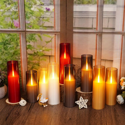 kakoya Flameless Candles Upgraded Realistic Flickering Flame,Battery Operated LED Candles with Remote Timers,Acrylic Electric Candles Set of 3(D 3" xH 4" 5" 6")（Grey）