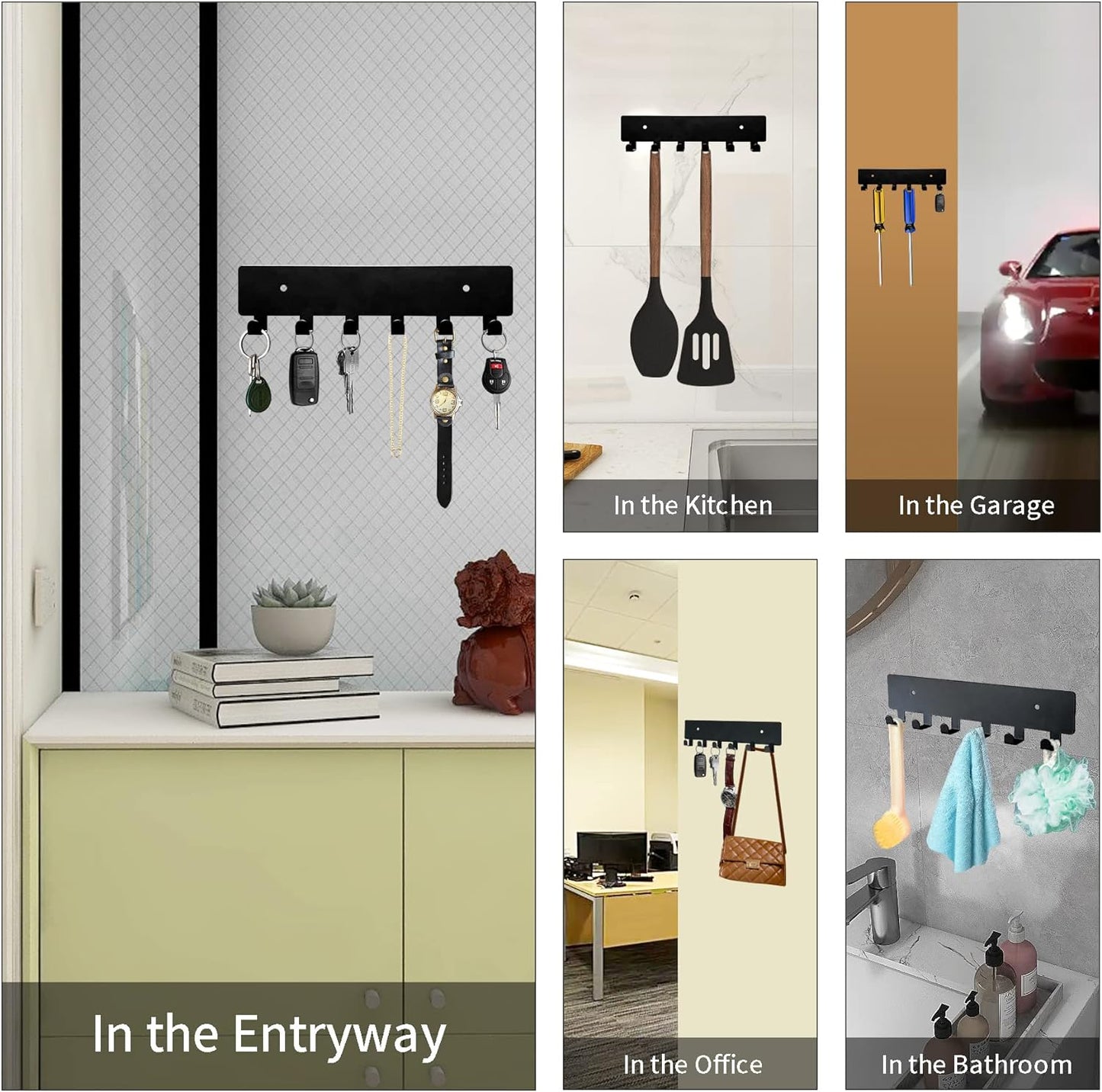 GTK Key Holder for Wall, Key Hooks with 6 Hooks, Wall Mounted Key Holder for Hallway, Self Adhesive Key Rack(White)