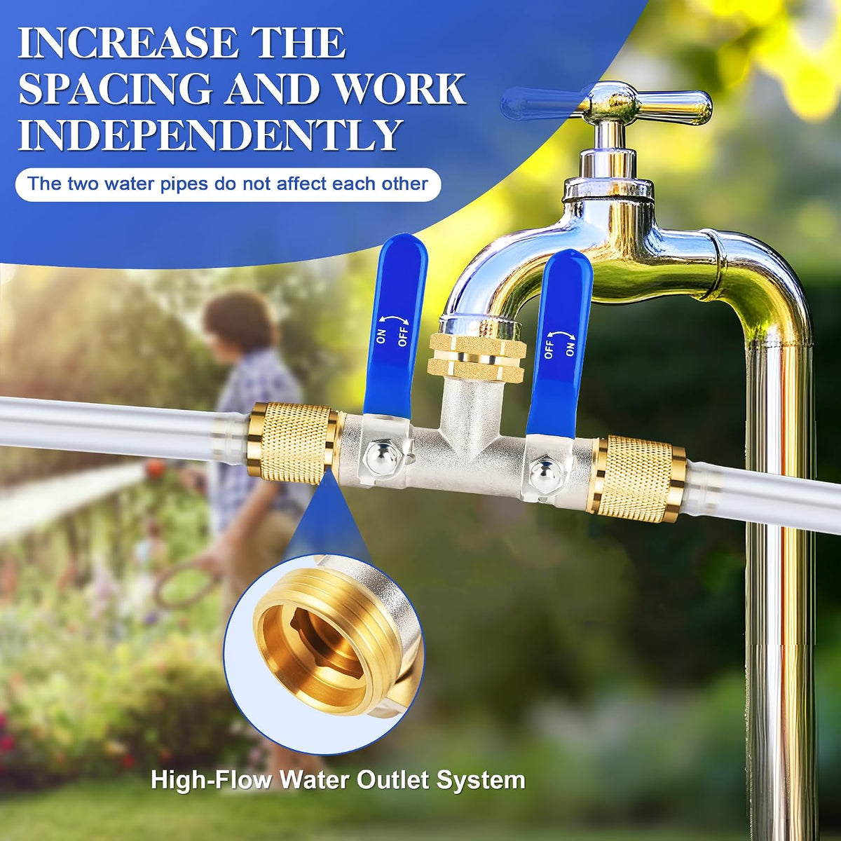 EJW Hose Splitter 2 Way, Garden Hose Splitters, Heavy Duty Faucet Splitter,Rv Brass Water Hose Y Splitter, Double Hose Connector, Spigot Splitter, Two Way Hose Manifold Valve 3/4 Inch GHT Thread.