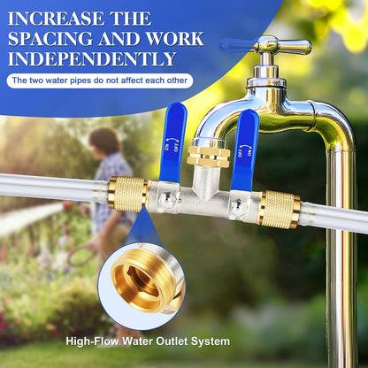 EJW Hose Splitter 2 Way, Garden Hose Splitters, Heavy Duty Faucet Splitter,Rv Brass Water Hose Y Splitter, Double Hose Connector, Spigot Splitter, Two Way Hose Manifold Valve 3/4 Inch GHT Thread.
