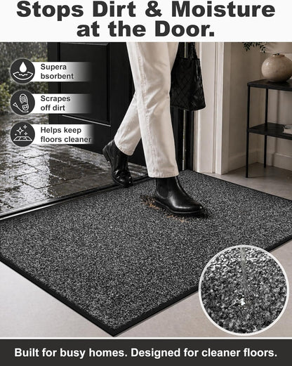 Mibao Front Door Mat, Dirt Trapper Welcome Mat for Outdoor Indoor, Non-Slip Waterproof Doormat, Durable Machine Washable Low Profile Entry Rug for Back Door Outside Patio Porch, 29.5" x 17", Grey