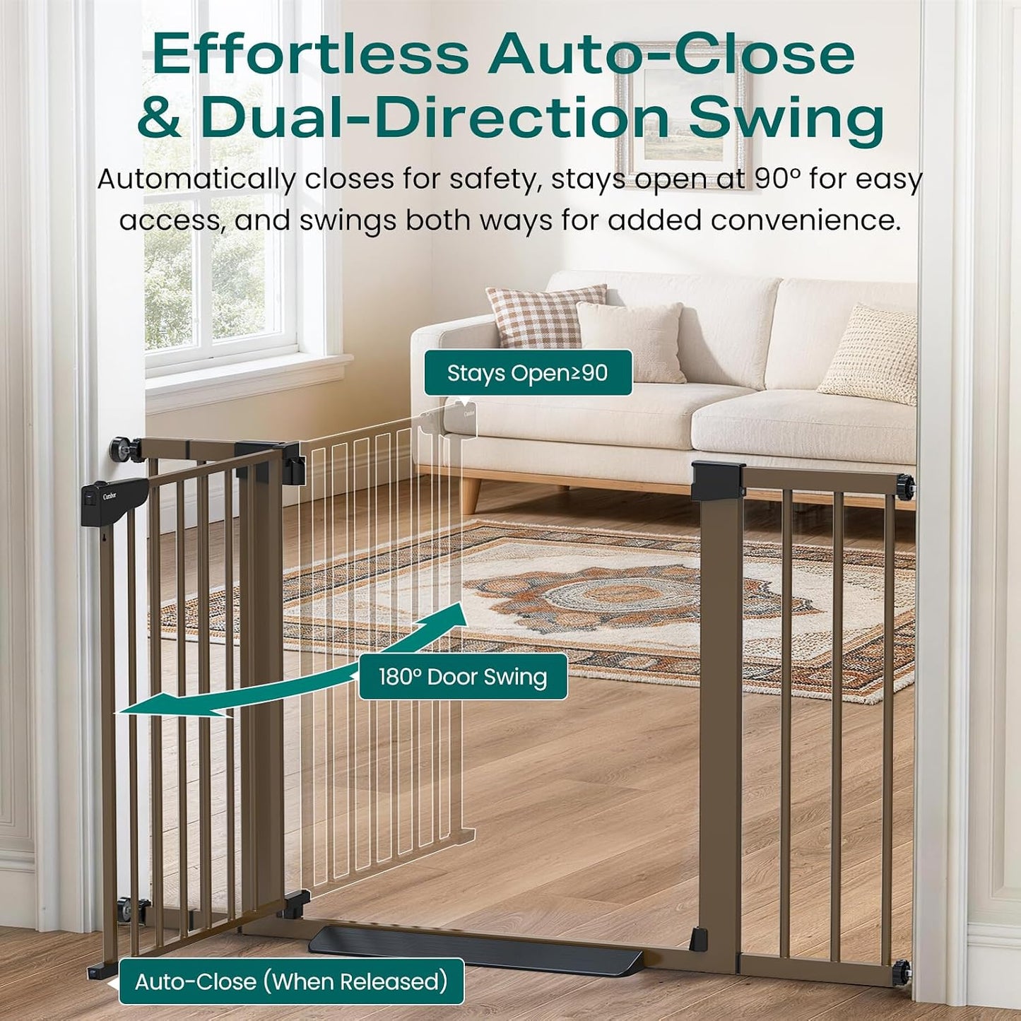 Cumbor 30-46" Baby Gate for Stairs, Mom's Choice Awards Winner-Auto Close Dog Gate for The House, Gifts for Mom, Easy Install Pressure Mounted Pet Gates for Doorways, Black