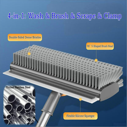 4 in 1 Floor Scrub Brush with Squeegee Long Handle Grout Brush 52'' 2026 Upgraded Multi-Functional Stiff Bristle Cleaning Scrub Brush Rotating Tile Brush for Cleaning Bathroom Patio, Pool, Garage