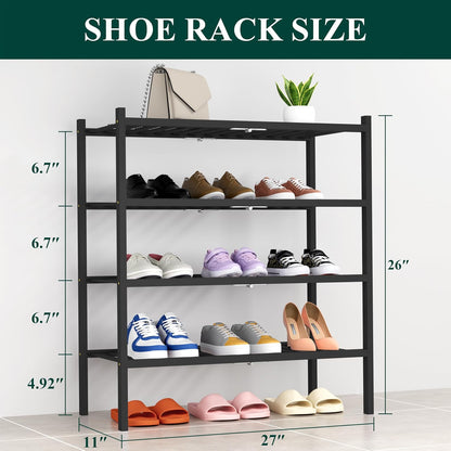Smiry Bamboo Shoe Rack, 3 Tier Free Standing Wooden Shoe Organizer, Stackable Wood Shoe Storage Shelf for Closet, Entryway, 12 Vertical Slats, 2+1 Stack Standard Legs, 26.8"x11"x19.5", Natural