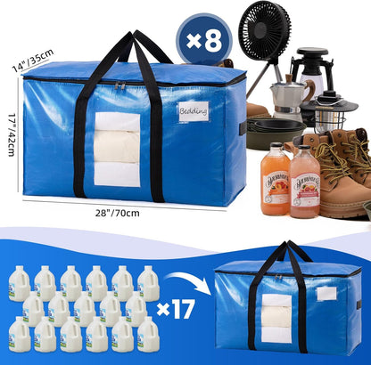 TAILI Extra Large Moving Bags, 4 Pack Blue Heavy Duty Totes For Storage with Visible Window, Wrap Around Handles, Storage Bags for Space Saving, Alternative to Moving Boxes