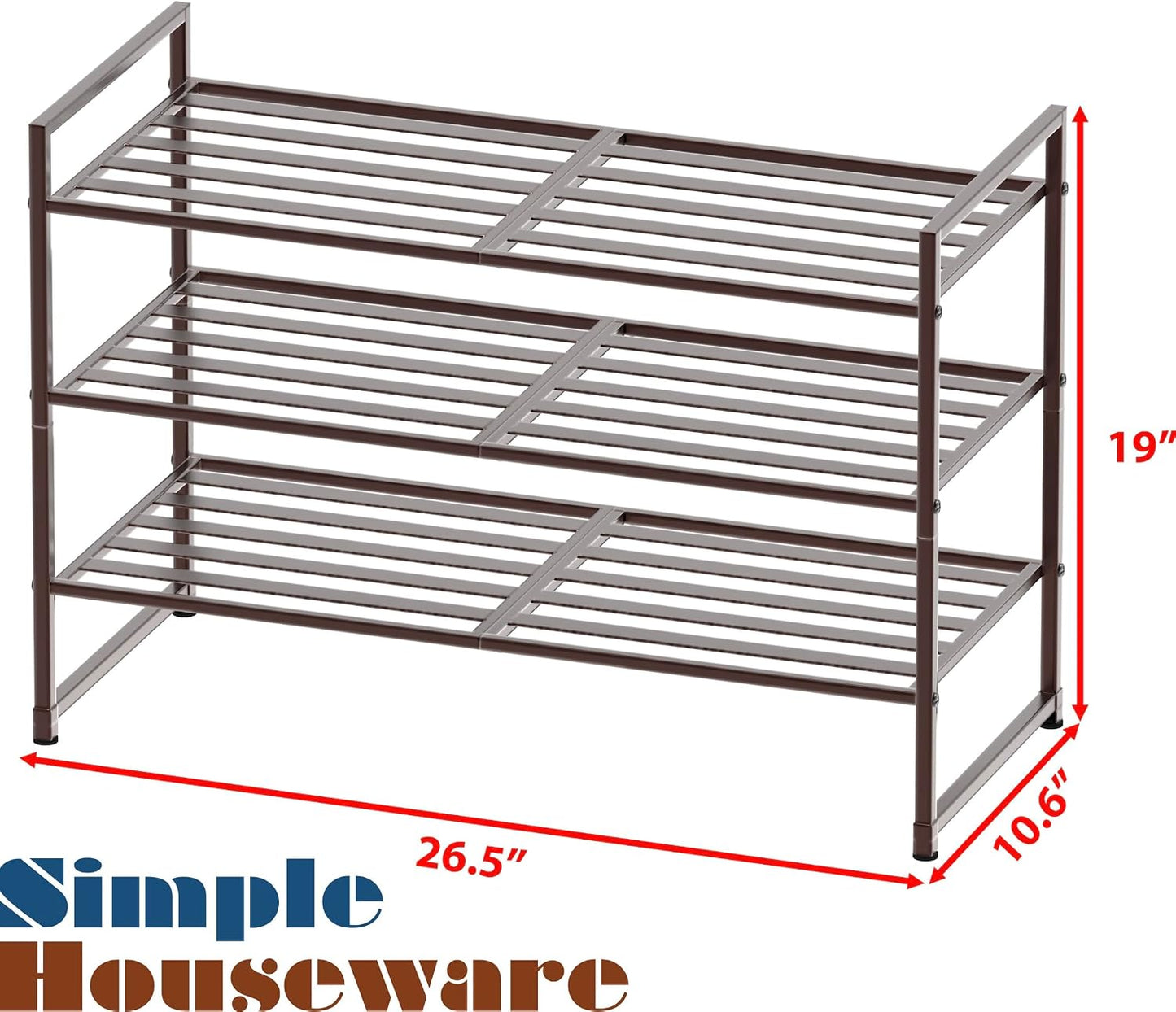 Simple Houseware 3-Tier Stackable Shoes Rack Storage Shelf, Black