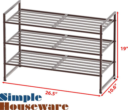 Simple Houseware 3-Tier Stackable Shoes Rack Storage Shelf, Black